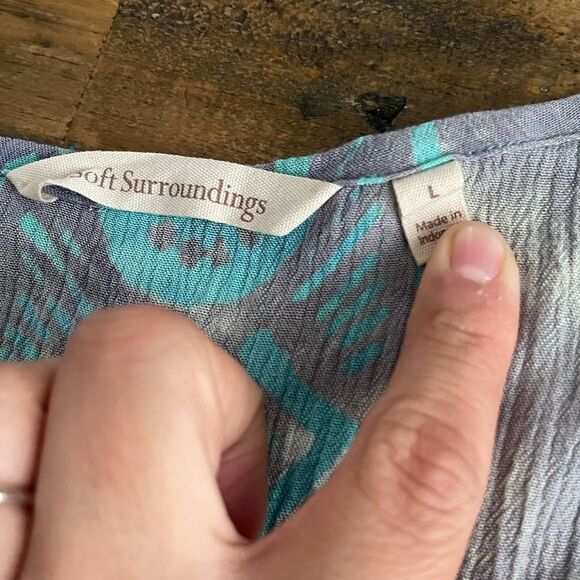 Soft Surroundings Tunic Top Blue Grey Floral size L - Picture 3 of 6